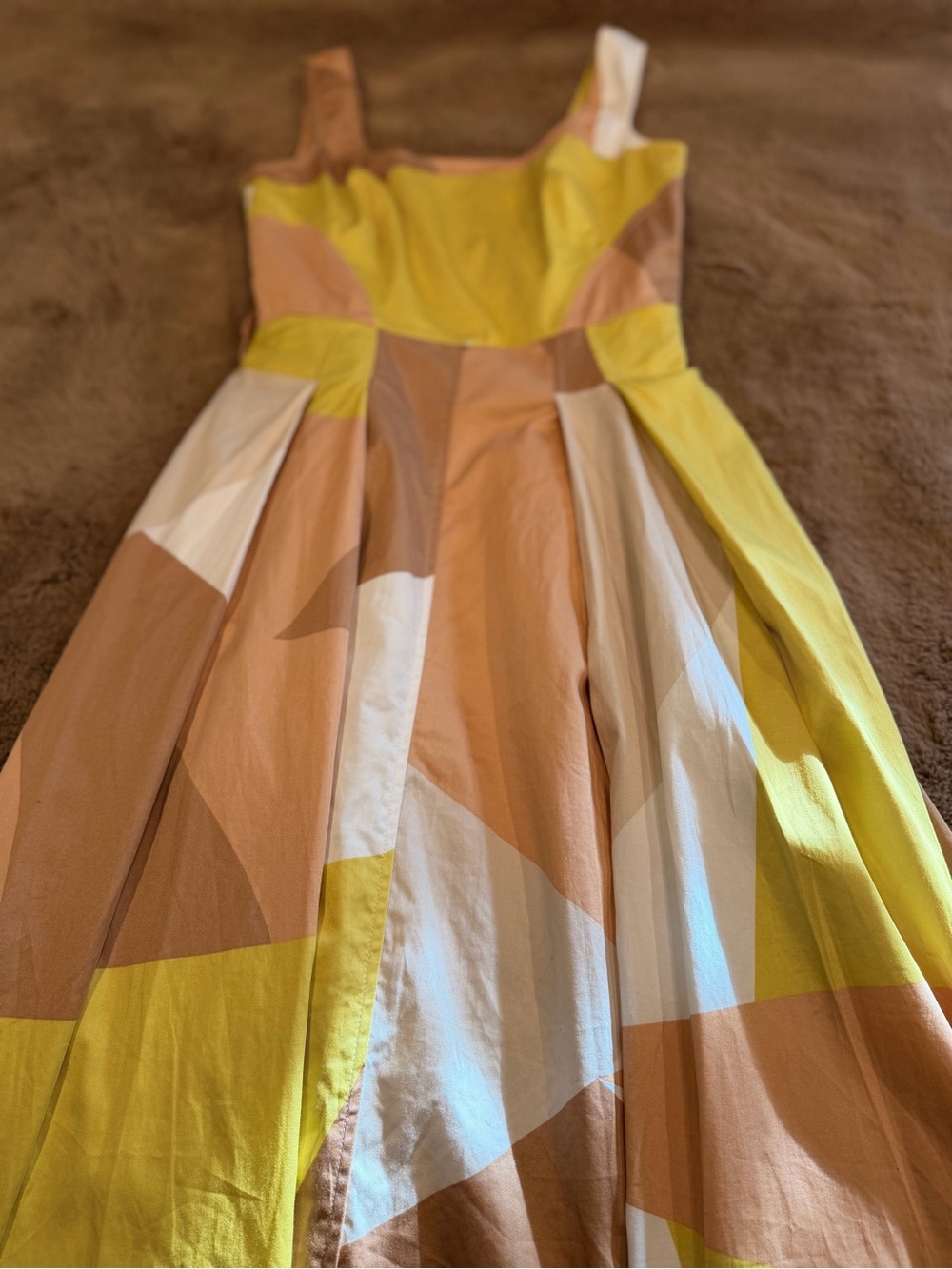 Donna Karan One-Shoulder Colorblock Dress in Yellow, Tan and Cream
